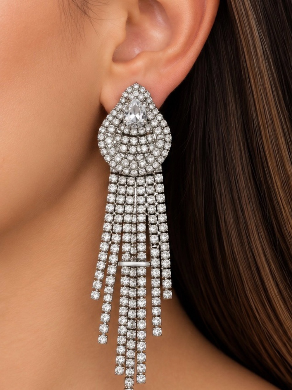 Badgley Mischka Silver Crystal Tassel Earrings